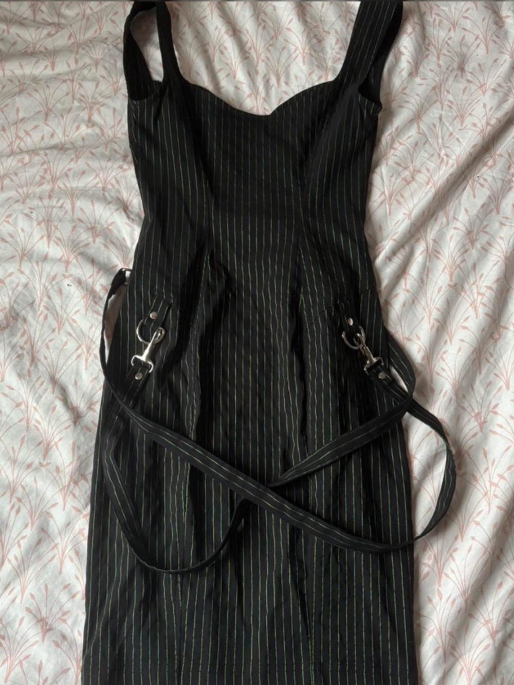 Lip Service Strappy Corset Pinstripe Mini Dress in Black - Picture 3 of 5